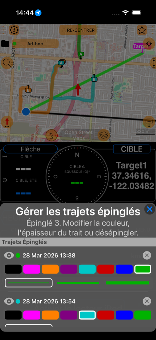 Gerer les trajets epingles sur la carte