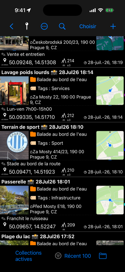 Liste des waypoints où l’altitude issue du terrain s’affiche sans ± tandis que les altitudes GPS gardent leur précision ±