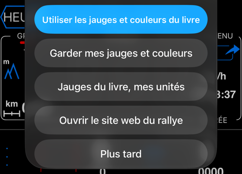 Livret chargé avec les choix de jauges, couleurs et unités