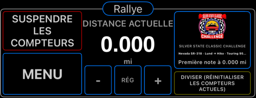 Panneau de contrôle du rallye avec le bouton MENU en bas à gauche