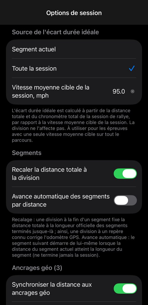 Options de session : source du temps hors temps parfait, comportement des segments et ancrages géo