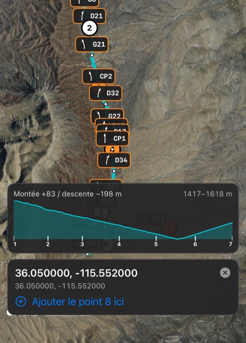 Un résultat de recherche par coordonnée marqué sur la carte, avec Ajouter le point 8 ici