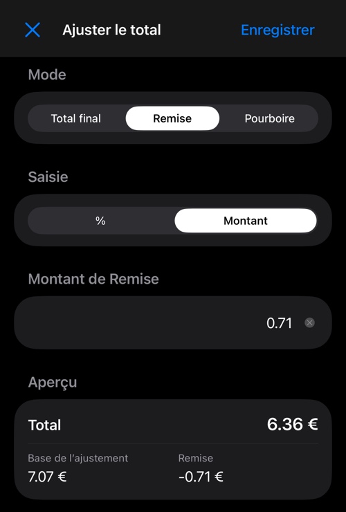 Remise saisie en montant, avec la valeur convertie