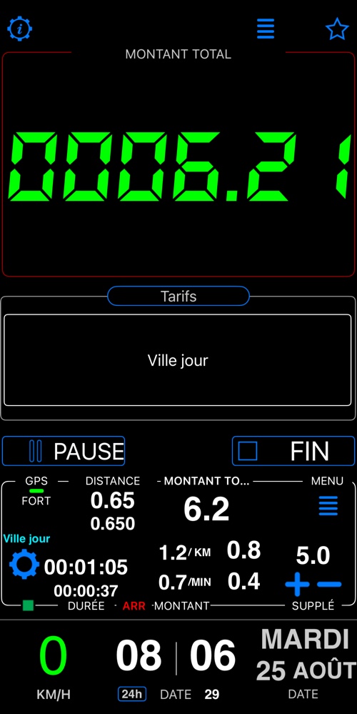Le tableau de bord dans ce mode, compteur en marche