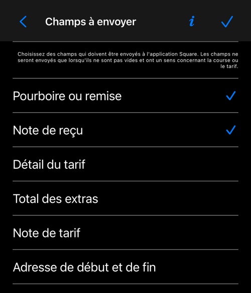 Le sélecteur de champs à envoyer