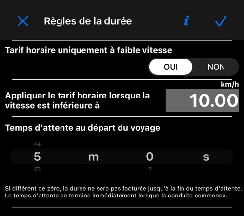 L&rsquo;écran Règles de la durée : l&rsquo;interrupteur basse vitesse, le seuil et le temps d&rsquo;attente