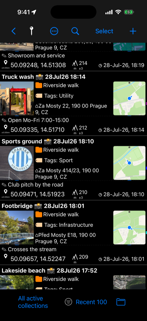 Point list where terrain-filled altitude shows clean while GPS altitudes keep their accuracy