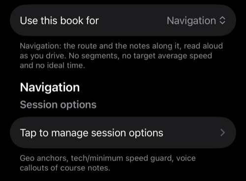 Use this book for को Navigation पर रखा गया, नीचे Session options