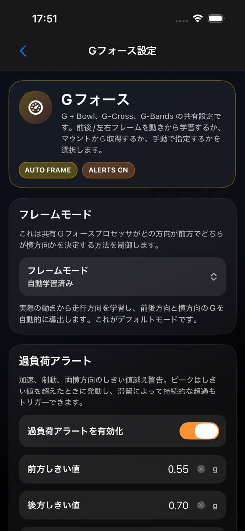 Gフォース設定画面