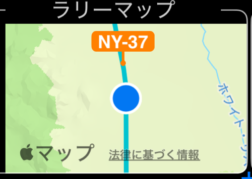 進行方向を上にして位置に追従するラリーのマップゲージ。ルートとマイルマーカーのパドルが見えます