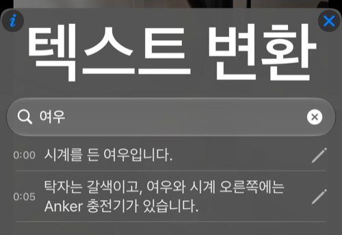 여우를 검색하면 일치하는 두 줄이 원래 시간 및 편집 연필 버튼과 함께 표시됩니다