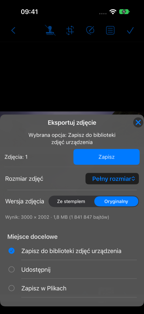 Eksport zdjęcia: rozmiar, wersja i miejsce docelowe
