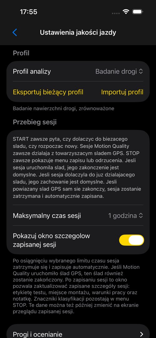 Ekran ustawień Road Survey