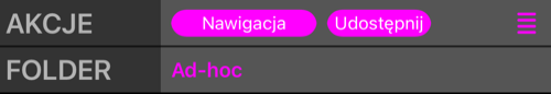 Wiersz AKCJE z Nawigacją, Udostępnij i przyciskiem opcji oraz wiersz FOLDER z nazwą kolekcji