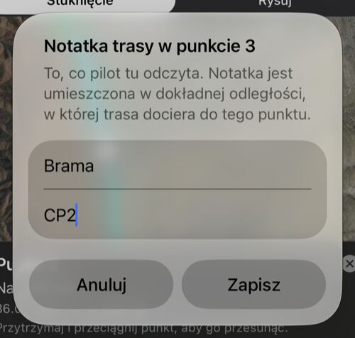 Formularz notatki punktu z instrukcją i opcjonalnym znacznikiem