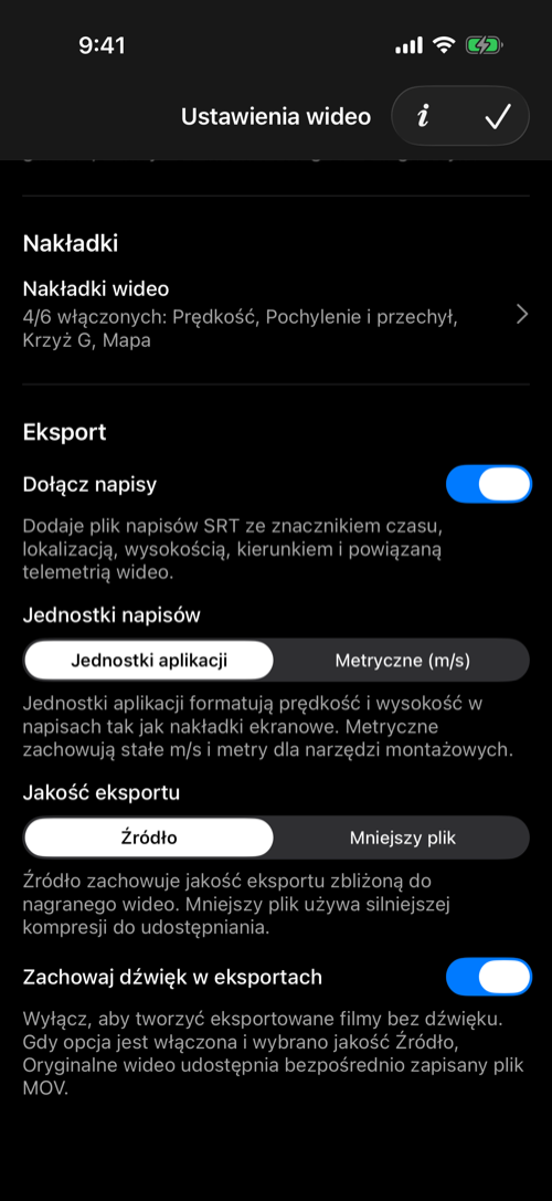 Nakładki wideo oraz ustawienia eksportu napisów, jakości i dźwięku