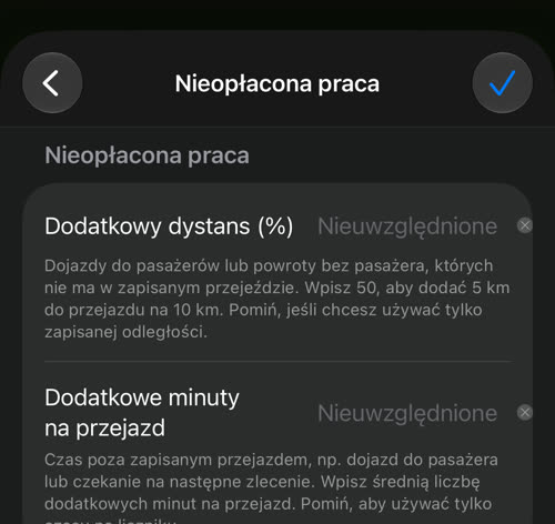 Nieopłacona praca: dodatkowy dystans w procentach i dodatkowe minuty na przejazd