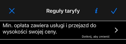 Min. opłata zawiera usługi do swojej ceny — Reguły taryfy