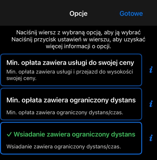 Trzy opcje tego, co obejmuje opłata początkowa lub minimalna, z zaznaczoną tą