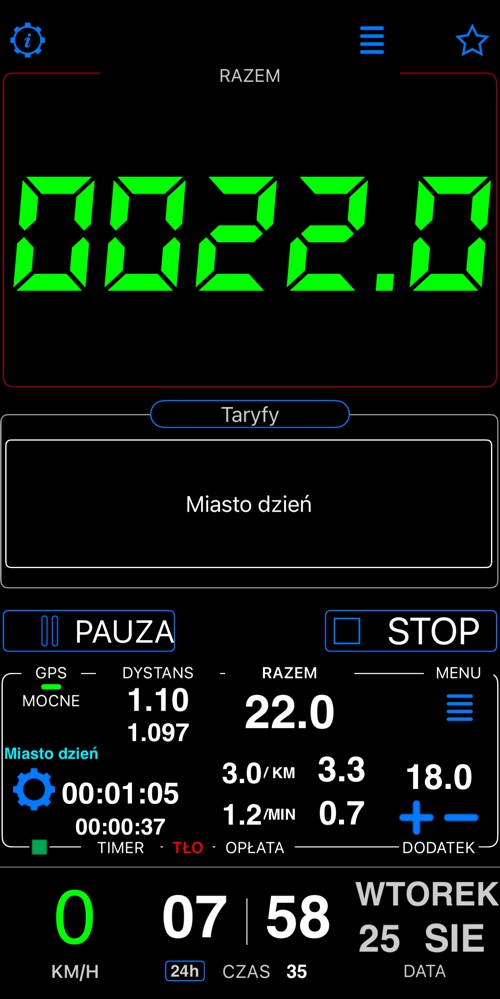 Pulpit w tym trybie, przy pracującym taksometrze