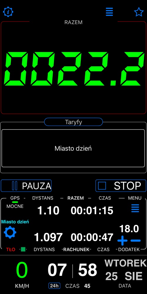 Pulpit w tym trybie, przy pracującym taksometrze