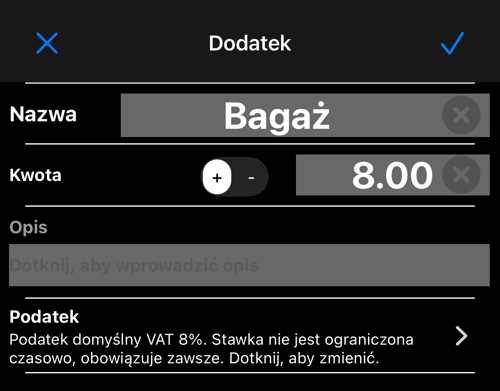 Edytor dodatku z wierszem podatku