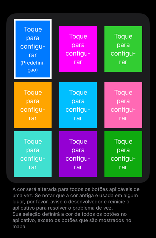 Nove blocos de cor, o de fábrica marcado, com a explicação embaixo