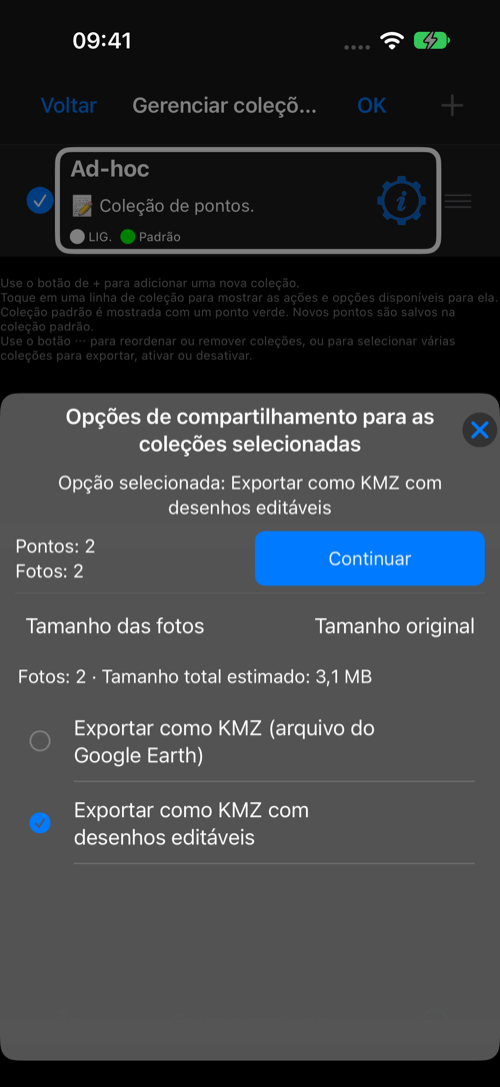 Coleção selecionada para KMZ com desenhos editáveis