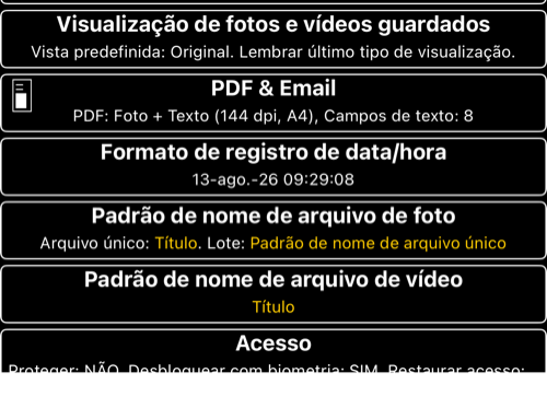 Linhas atuais de definições para marca de data e hora e padrões de nomes