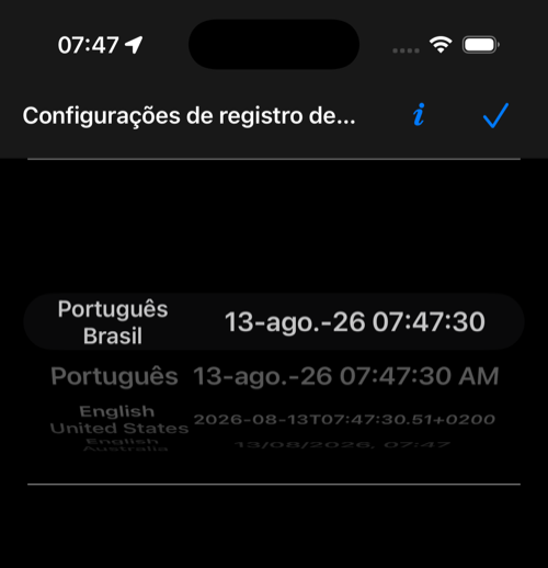 Seletor atual do formato da marca de data e hora