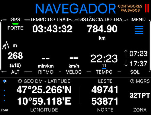 Painel de coordenadas duplas mostrando Geo DM e MGRS lado a lado