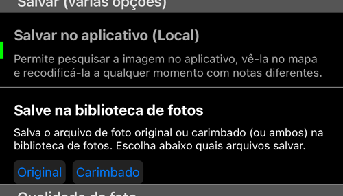 Os destinos de salvamento; as cópias que saem do app têm cada uma a sua escolha entre Original e carimbada
