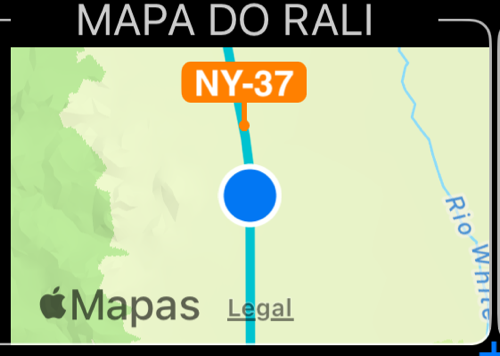 O medidor de mapa do rali acompanha a posição com o rumo para cima, com a rota e um marcador de milha