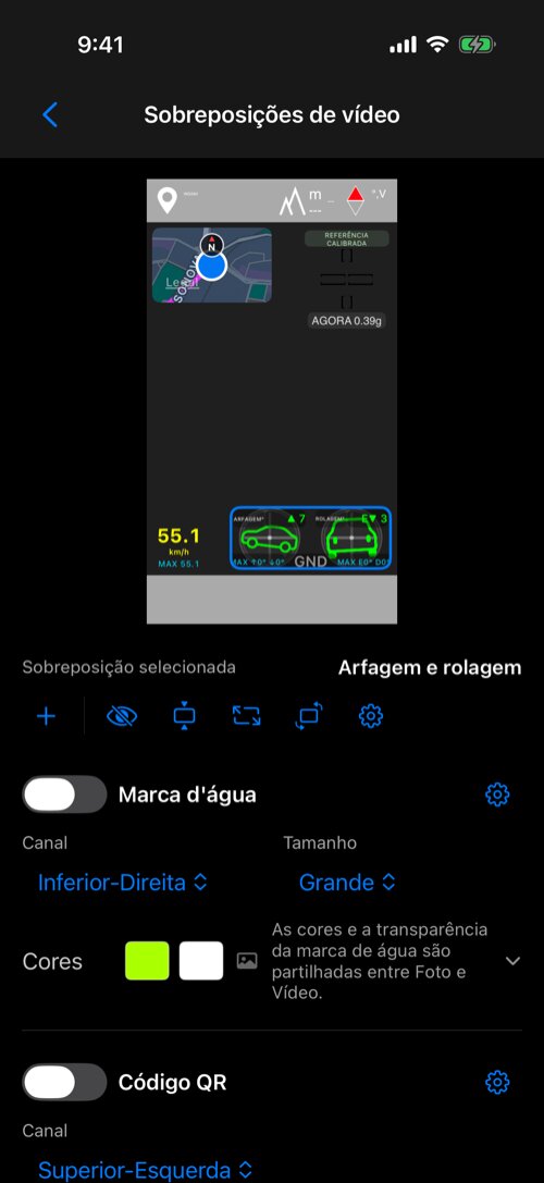 Editor com Mapa no canto superior esquerdo, Cruz G no superior direito, Velocidade no inferior esquerdo e Arfagem e rolagem no inferior direito