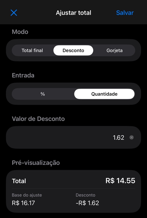 Desconto informado como quantidade, com o número convertido
