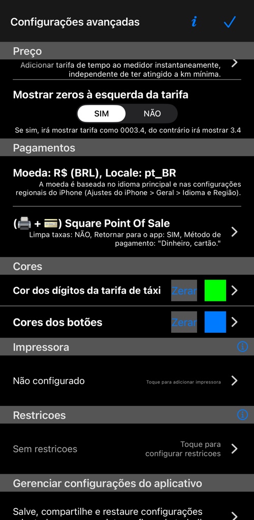 O fim da tela: tarifa, pagamentos, cores, impressora, restrições e backup das configurações