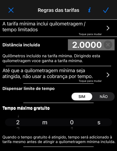 A tarifa mínima cobre apenas quilometragem limitada — Regras das tarifas