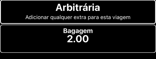 Lista de extras com o item Bagagem de 2,00