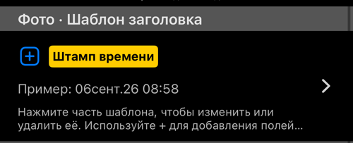 Раздел «Шаблон заголовка»: строка шаблона, живой Пример и подсказка