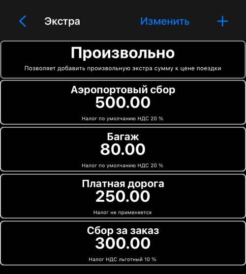 Список доплат с указанием налога у каждой
