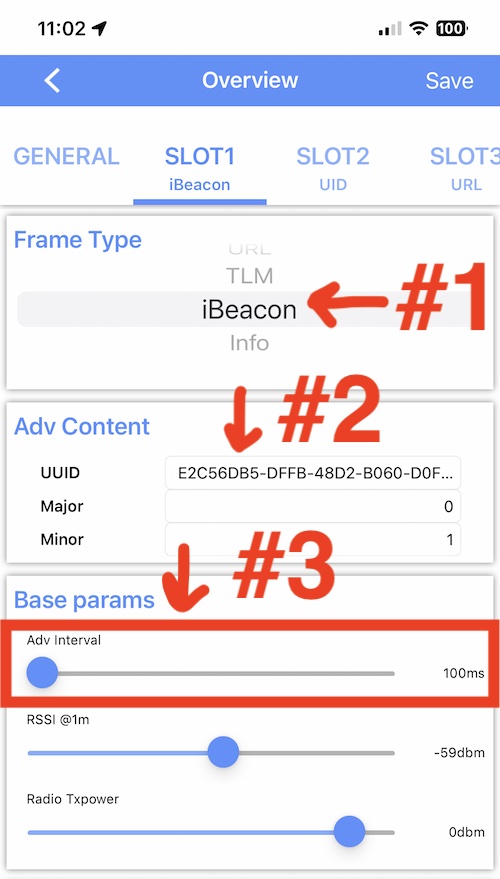iBeacon slot configuration