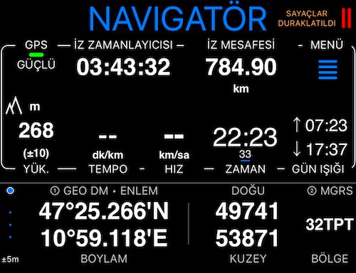 Geo DM ve MGRS’yi yan yana gösteren çift koordinat paneli
