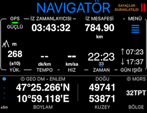 Geo DM ve MGRS&rsquo;yi yan yana gösteren çift koordinat paneli