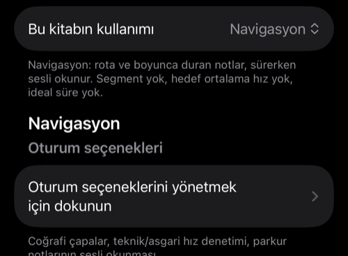 Bu kitabın kullanımı Navigasyon olarak, altında Oturum seçenekleri