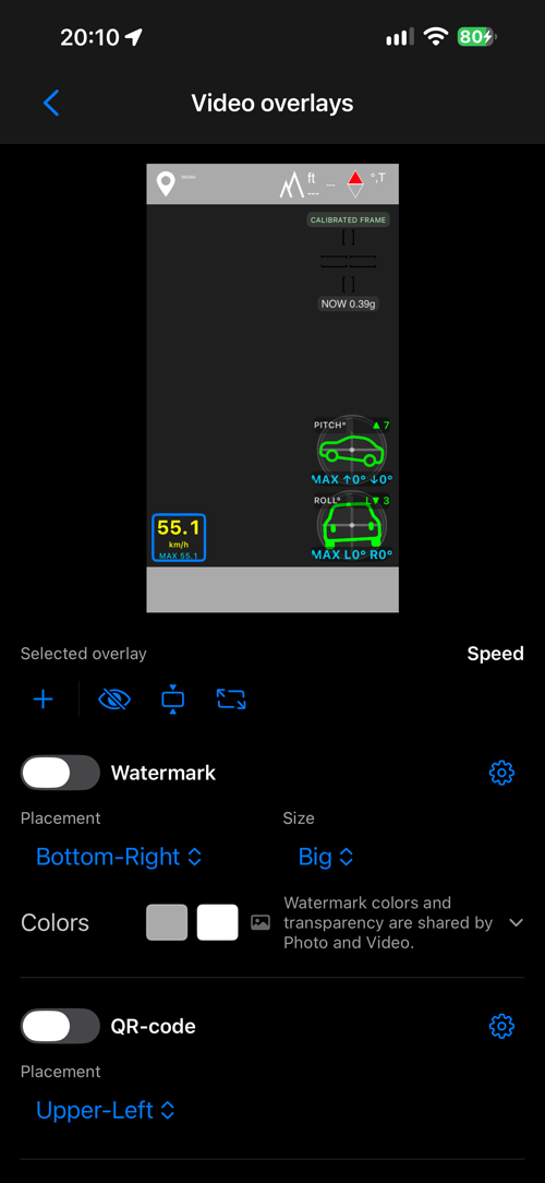 Overlay layout của video, với Watermark tắt và QR code bật